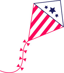 Obraz premium Gliding flat kite showing red stripes, navy star panel, string bows on clear background, copy space