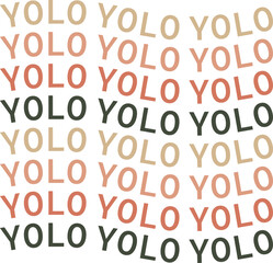Seamless typographic pattern is repeating on transparent canvas, showing tilted YOLO letters