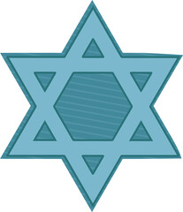 Flat design hexagram star is shining on transparent canvas showing diagonal stripe light blue fill