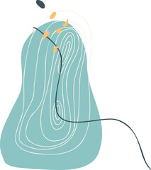 Abstract form is floating in transparent vector showing teal, white contours, yellow accents