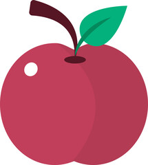 Red apple is being shown in flat design with stem leaf highlight shading on transparent background