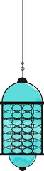 Pendant lamp hanging in flat style with turquoise glass shade and lattice on transparent background