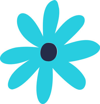 Fototapeta Daisy flower is floating in flat design on transparent canvas with turquoise petals and dark center