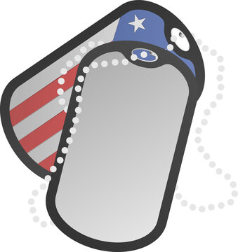 Naklejki Digital art is featuring dog tags floating with American flag, blank tag on transparent background