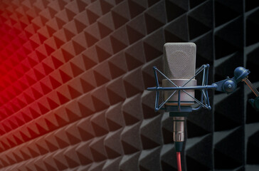 Background with professional microphone and copy space