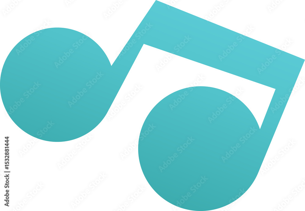 Poster flat design eighth notes icon floating on turquoise gradient with beam on transparent background