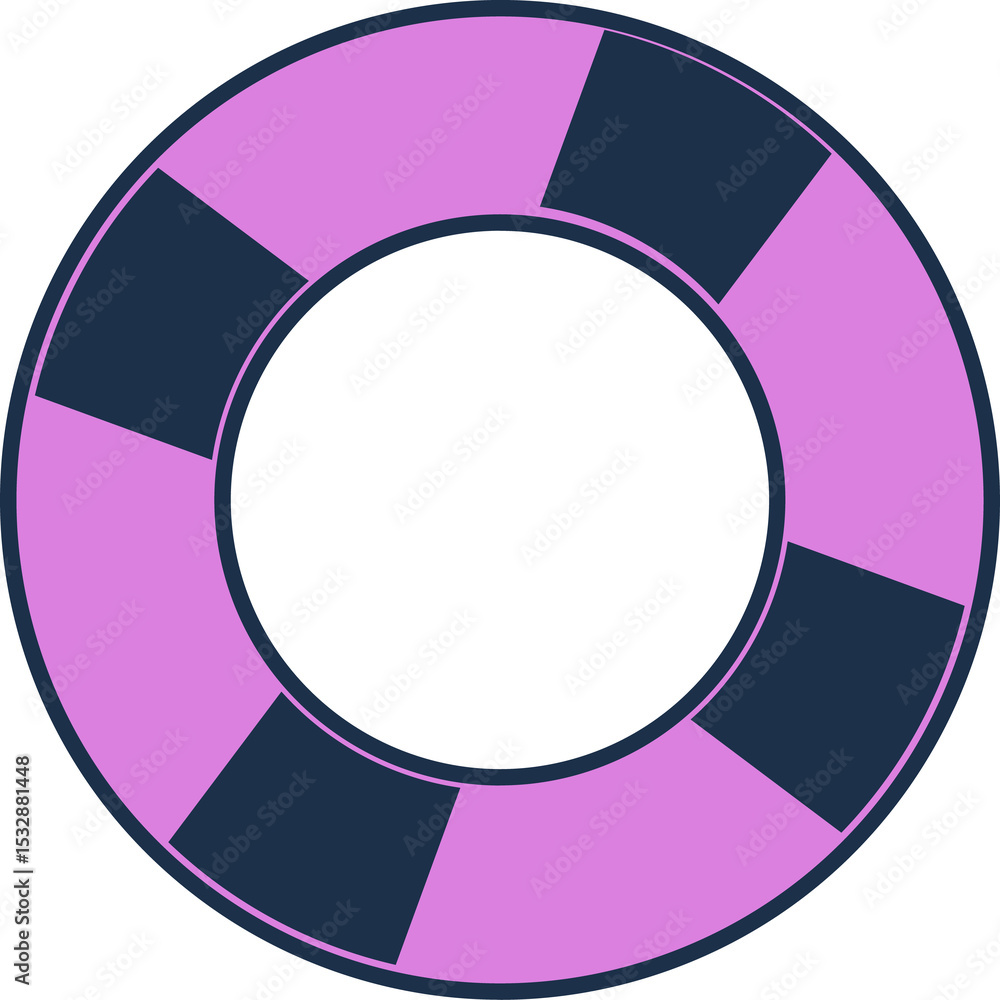 Poster flat design segmented donut chart is floating on transparent background with lavender navy segments