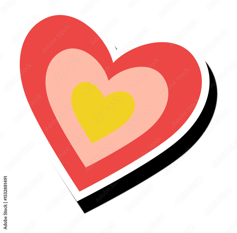 Poster nested heart is floating on transparent background showing flat design red peach yellow with shadow