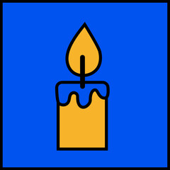 Stylized burning candle icon is showing flat design dripping wax detail on transparent background