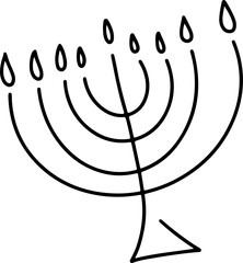 Stylized Hanukkah menorah is showing nine line-drawn flames on transparent background