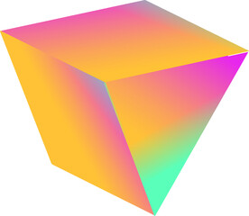 Gradient 3D polyhedron is floating against transparent backdrop, showing truncated pyramid shape