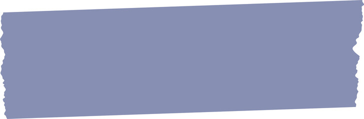 Blue torn-edged tape strip is lying diagonally on transparent background in flat design, copy space