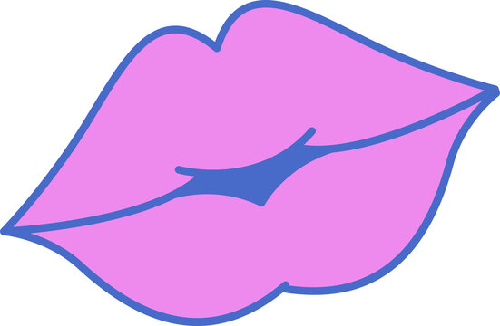 Fototapeta Flat vector design is showing stylized lips with pink fill and blue stroke, transparent background