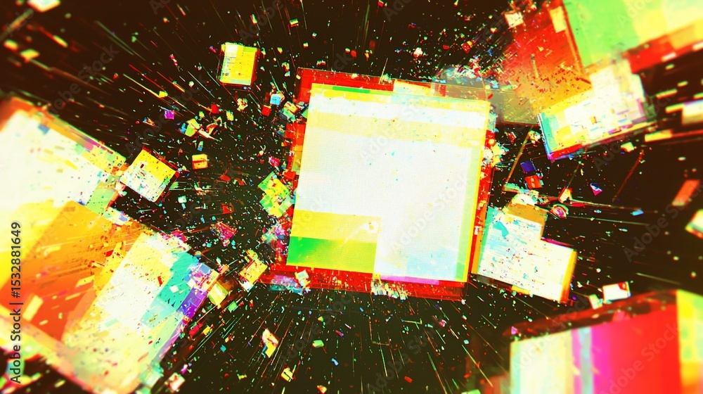 Poster abstract geometric explosion of colors, creating an intricate spatial dimension