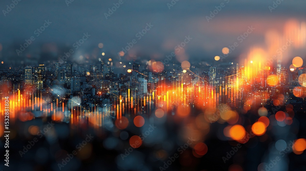 Poster abstract glowing forex visualization merging cityscape and data