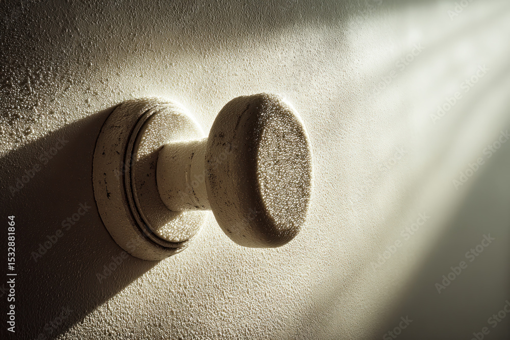 Poster a door knob casts shadows on a wall as sunlight streams in, creating a serene atmosphere in a quiet 