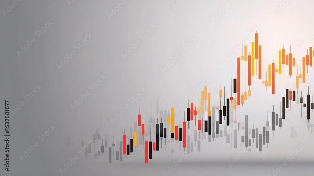 Poster Business Candlestick Graph in Soft Gray Background Vector Design