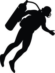 Silhouette of a Diver with Oxygen Tank Underwater Adventure