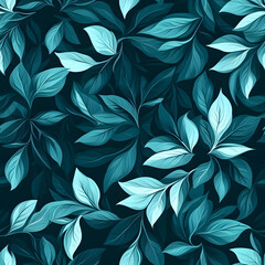 Elegant teal foliage pattern with lush leaves on dark background