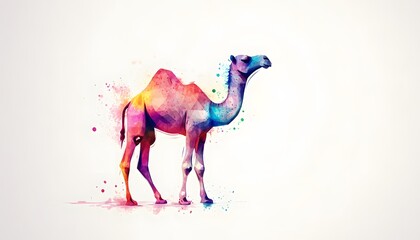 Colorful camel illustration with watercolor effect.