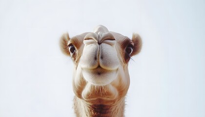 Close-up of a camel's curious face.