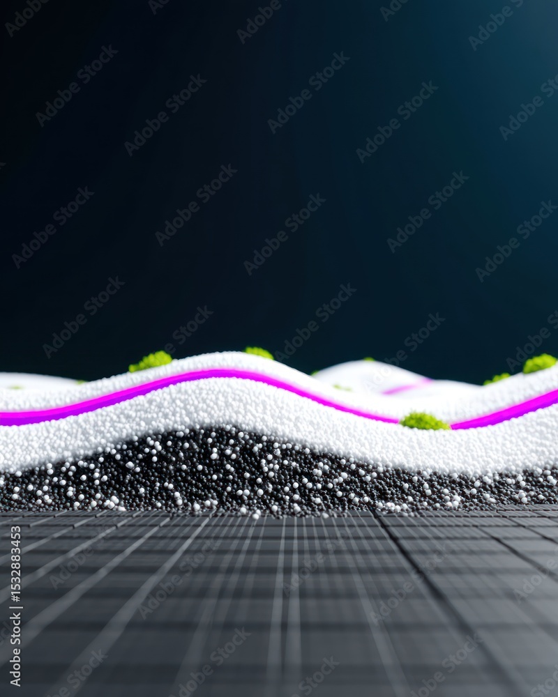 Fototapete abstract 3d grid landscape with wave distortion and glow