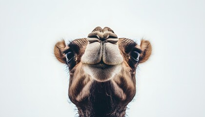 Close-up of a camel's curious face.