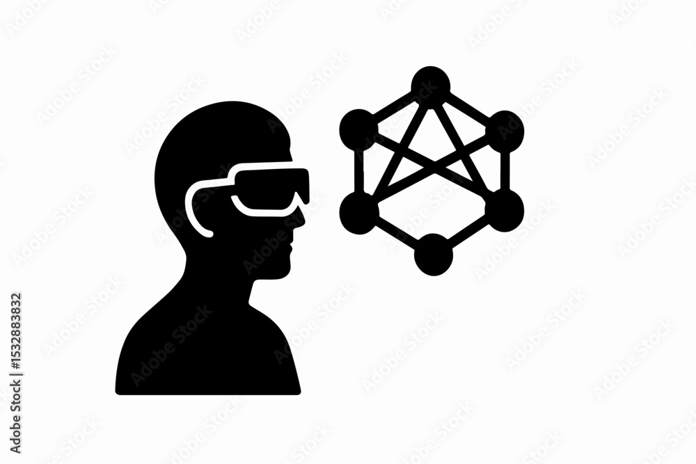 Poster silhouette ai brain and gear hybrid with cloud computing and data nodes vector illustration of artif