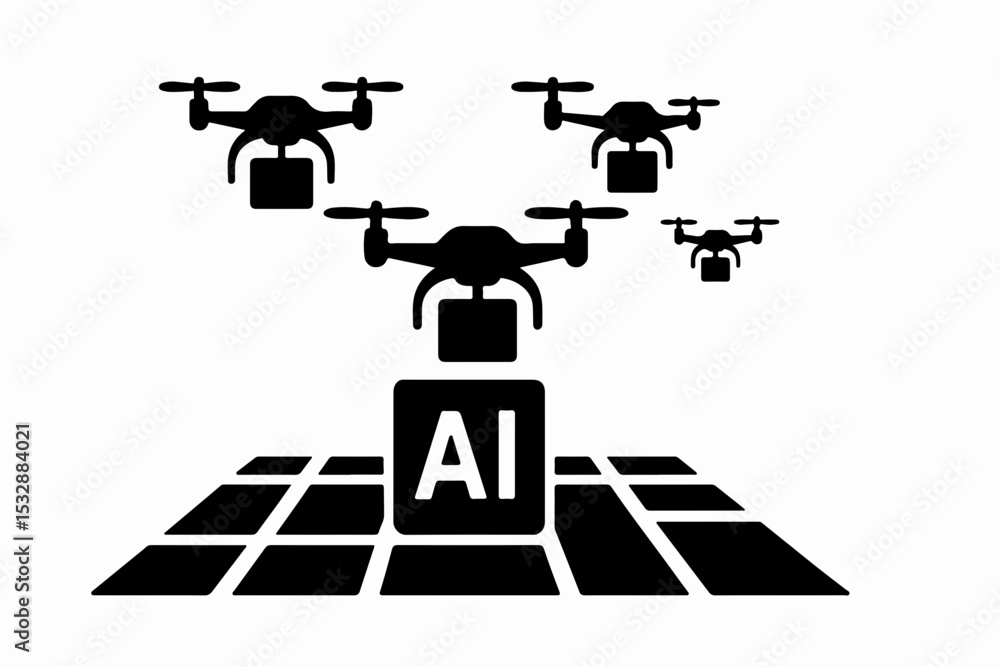 Poster silhouette ai brain and gear hybrid with cloud computing and data nodes vector illustration of artif