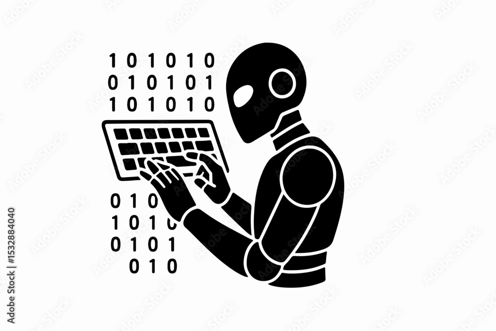Poster silhouette ai brain and gear hybrid with cloud computing and data nodes vector illustration of artif