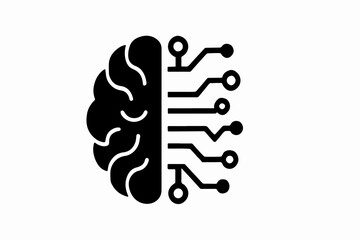 Silhouette AI Brain and Gear Hybrid with Cloud Computing and Data Nodes Vector Illustration of Artificial Intelligence Integration and Cloud Network Infrastructure