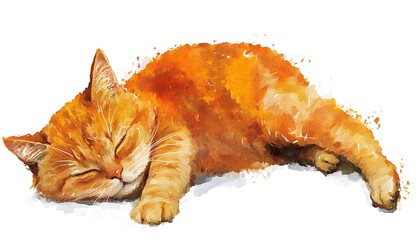 Watercolor illustration of a sleeping ginger cat.