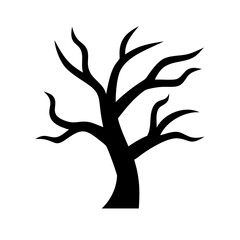 Bare tree silhouette in black and white graphic style
