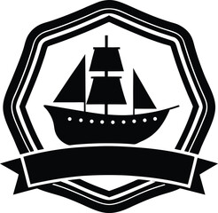 Silhouette of a Ship Outline in Badge Style Boat Insignia