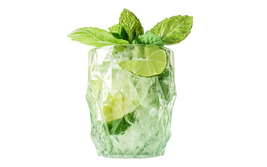 Refreshing summer mojito cocktail with mint leaves and crushed ice in glass isolated on transparent background PNG