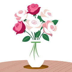 Romantic Rose Flower Bouquet in Vase Vector