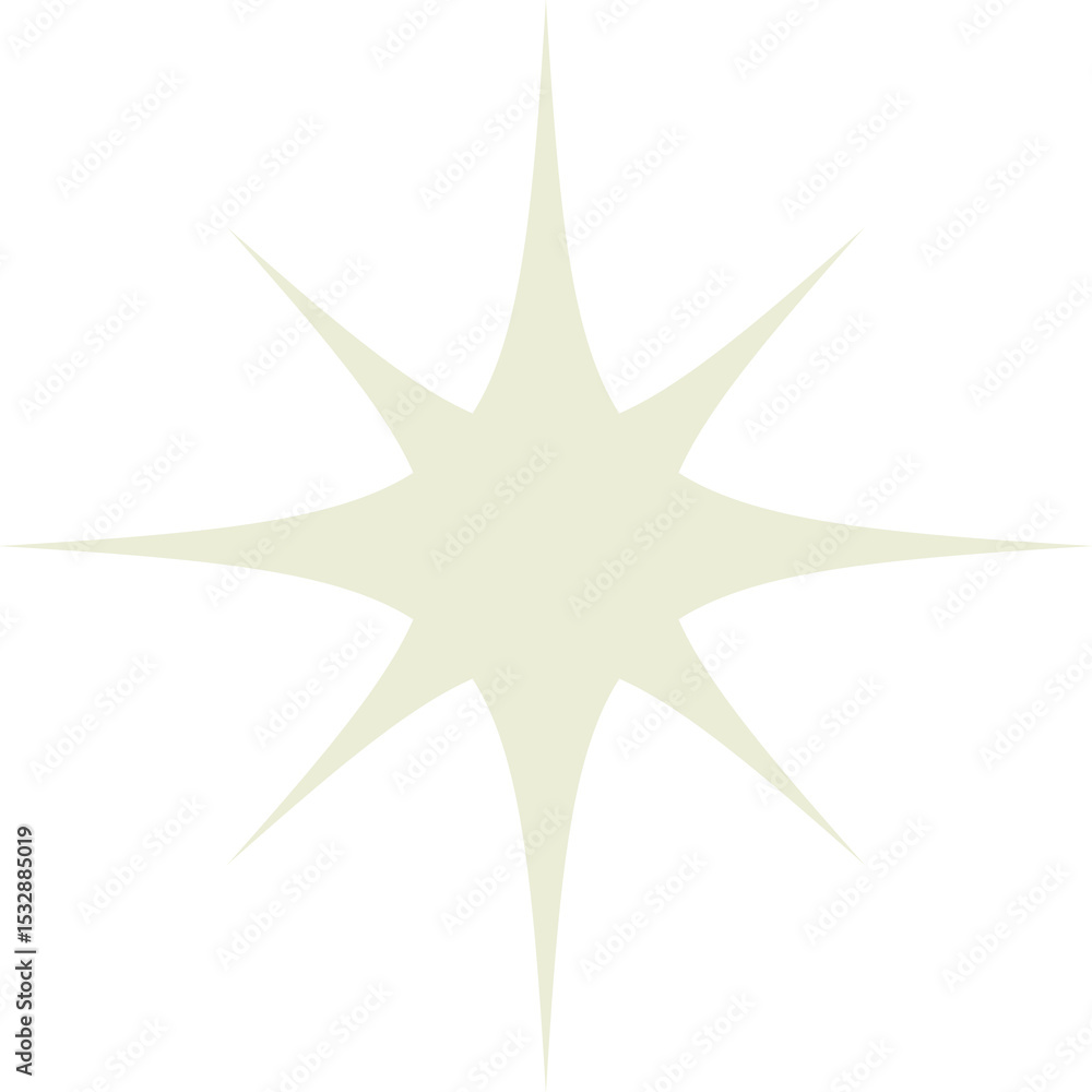 Poster symmetrical eight-pointed vector star is floating on transparent background, showing smooth points