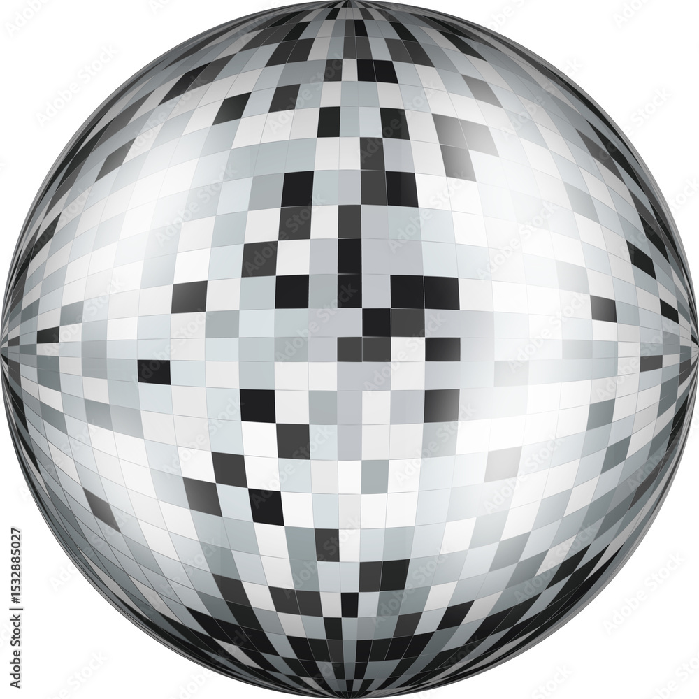 Poster 3d-rendered mosaic sphere is floating on transparent background, showing reflective square tiles
