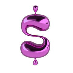 Metallic pink S-shaped sculpture is floating on transparent backdrop, showing droplet tips