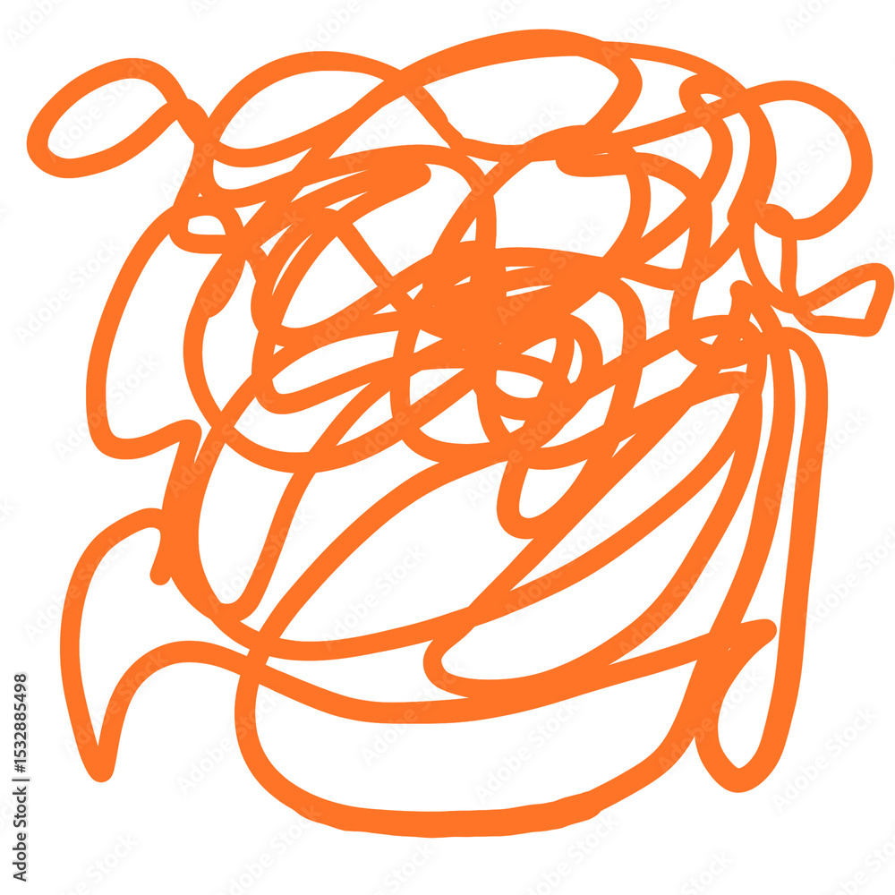 Poster abstract scribble is forming loops in flat design on transparent background with orange line