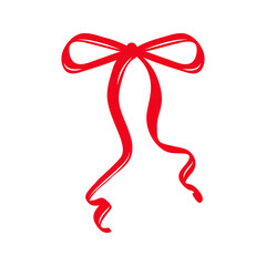 Red Bow Clipart Illustration in a Hand Drawn Coquette Style. Minimalist Silhouette with Whimsical Lines and Elegant Shape.