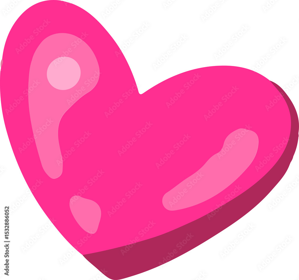 Poster flat design pink heart icon is floating on transparent background with glossy highlights and shadow
