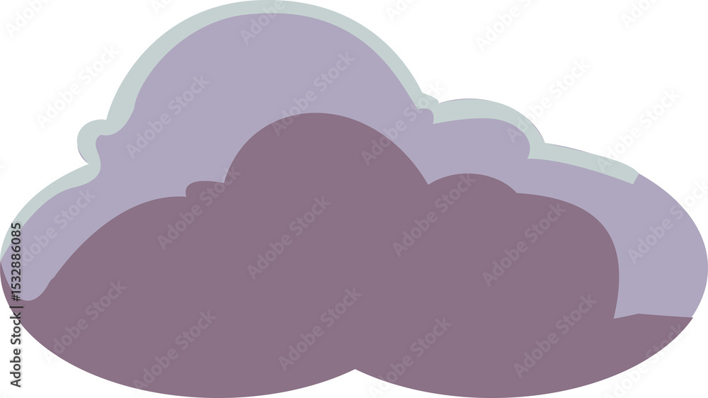 Poster flat design cloud is floating with overlapping lavender and plum shapes on transparent background