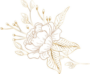 Showing layered two-tone floral vector with veined leaves, slender buds on transparent background