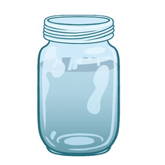 Flat design showing translucent glass jar with screw lid and highlights, transparent background