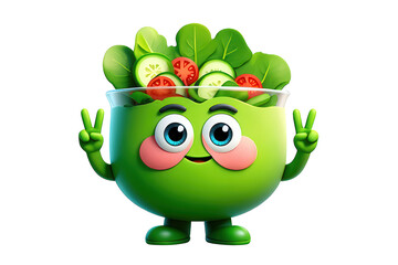 Adorable Green Salad Cartoon Character 3D Render of a Happy Veggie