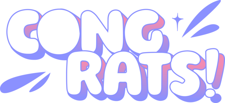 Congrats bubble letters are showing drop shadows, sparkles on transparent background, copy space