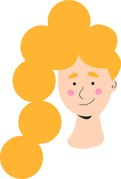flat design cartoon head is being shown with bubble-like blonde hairstyle on transparent background