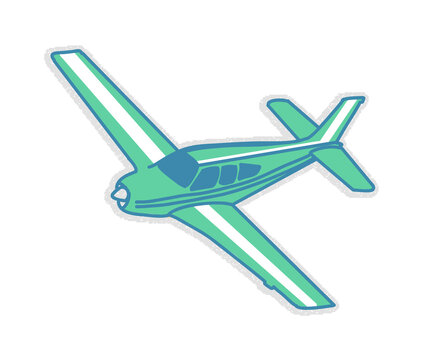 Fototapeta Flat propeller plane is flying on transparent background showing mint panels and striped wings
