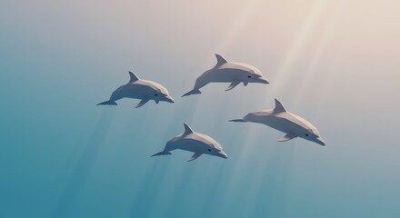 Obraz premium Low Poly Dolphins Swimming in Serene Ocean Sunlight: A Digital Art Piece